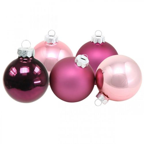 Floristik24 Mini boules de sapin, mélange de boules de Noël, pendentif sapin de Noël violet H4.5cm Ø4cm verre véritable 24pcs