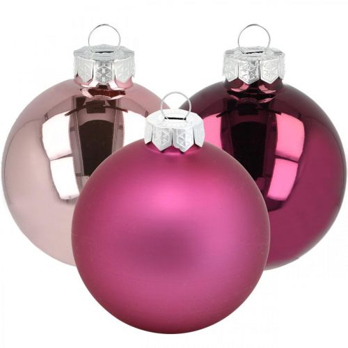 Floristik24 Boules de Noël, décorations de sapin de Noël, boules de sapin violet H6.5cm Ø6cm verre véritable 24pcs