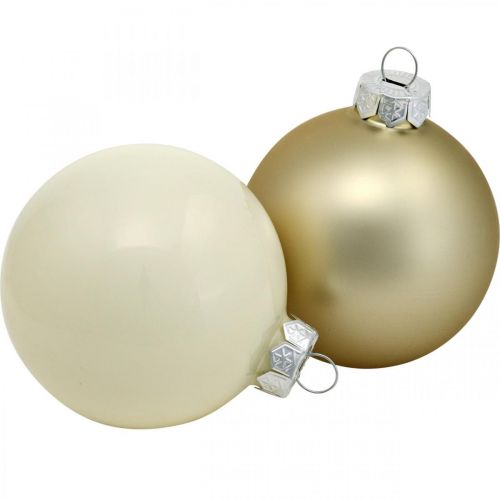 Article Mélange de boules de Noël, décorations de Noël, mini décorations de sapin blanc / nacre H4.5cm Ø4cm verre véritable 24pcs