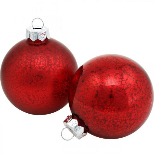 Floristik24 Décorations d&#39;arbre de Noël, pendentifs d&#39;arbre, boules de Noël marbrées rouges H8.5cm Ø7.5cm verre véritable 14pcs