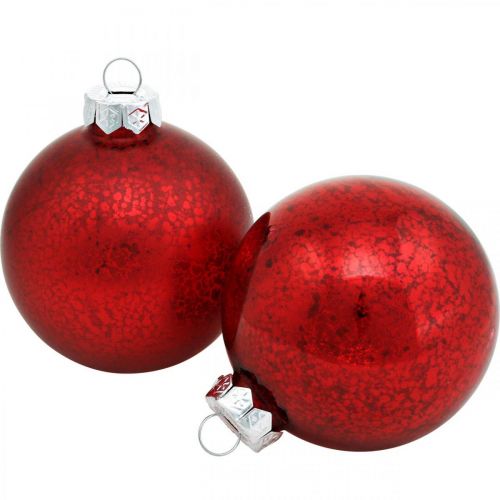 Floristik24 Décorations d'arbre de Noël, pendentifs d'arbre, boules de Noël marbrées rouges H8.5cm Ø7.5cm verre véritable 14pcs