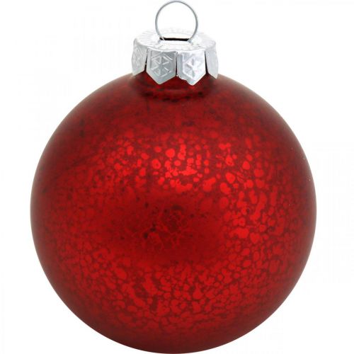 Floristik24 Décorations d'arbre de Noël, pendentifs d'arbre, boules de Noël marbrées rouges H8.5cm Ø7.5cm verre véritable 14pcs