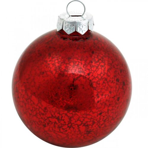 Article Boule de sapin, décoration sapin de Noël, boule en verre rouge marbré H4,5cm Ø4cm verre véritable 24 pièces