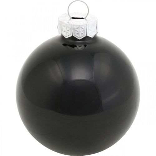 Article Boules de sapin de Noël, pendentifs arbre, boules de verre noir H6.5cm Ø6cm verre véritable 24pcs