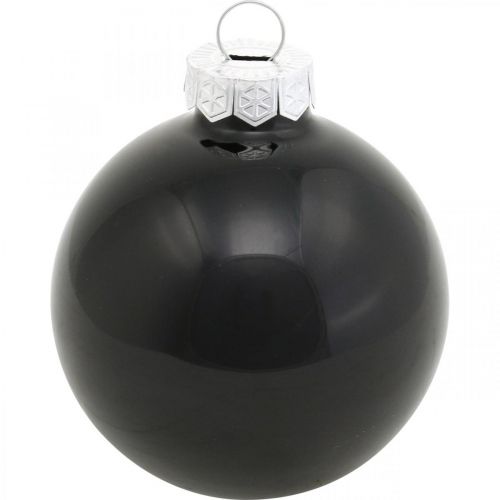 Article Boules de sapin de Noël, pendentifs sapin, boules en verre noir H6,5cm Ø6cm verre véritable 24 pcs