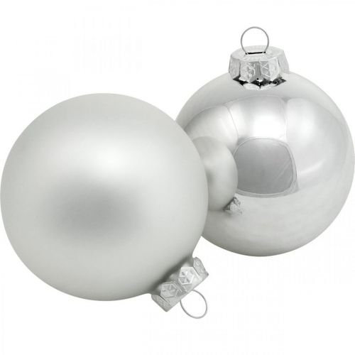 Floristik24 Boule en verre, décorations d&#39;arbre, boule de sapin de Noël argent H8.5cm Ø7.5cm vrai verre 12pcs