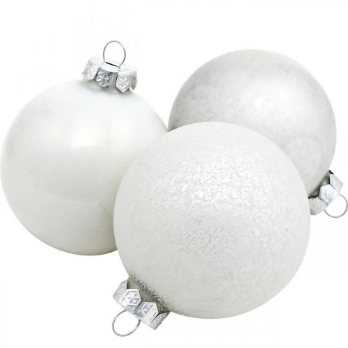 Floristik24 Boule de Noël, boule de neige, décoration sapin de Noël, boule en verre blanc H8,5cm Ø7,5cm verre véritable 14pcs