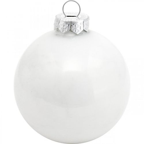 Article Boule à neige, pendentif arbre, décorations d&#39;arbre de Noël, décoration d&#39;hiver blanc H6.5cm Ø6cm verre véritable 24pcs