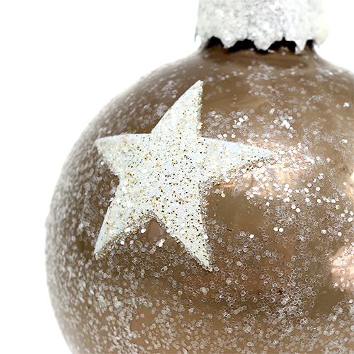 Article Boule de Noël en verre motif étoile marron clair Ø6cm 6pcs