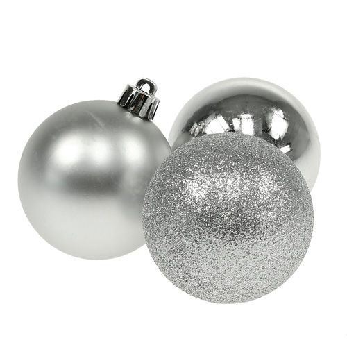 Boule de Noël plastique argent 6cm 10pcs