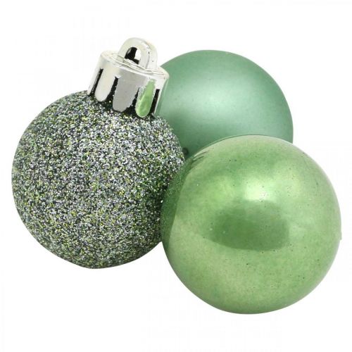 Floristik24 Mélange de boules de sapin, mini boule de Noël, décoration de l'Avent vert Ø2.5cm plastique 14pcs