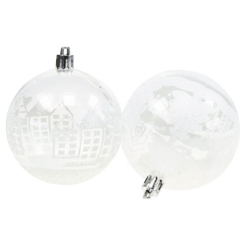 Floristik24 Boule de Noël en plastique blanc, transparent Ø8cm 2pcs