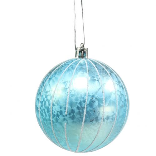 Floristik24 Boule de Noël en plastique bleu-turquoise Ø 8 cm 2 p.