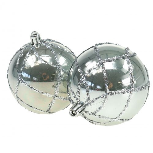 Floristik24 Boule de Noël plastique argent Ø8cm 2pcs