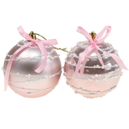 Floristik24 Boule de Noël rose avec nœud Ø 8 cm 2 p.