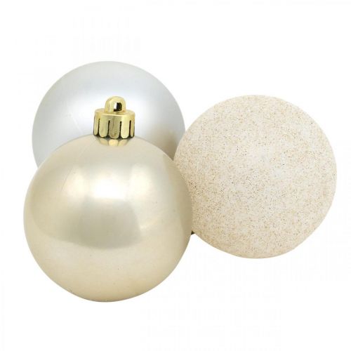 Floristik24 Décorations d&#39;arbre, Boules de Noël, Décorations de l&#39;Avent, Pendentifs d&#39;arbre de Noël argent / nacre / crème Ø5.5cm plastique 10pcs