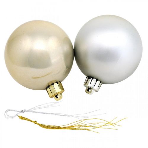 Floristik24 Décorations d&#39;arbre, Boules de Noël, Décorations de l&#39;Avent, Pendentifs d&#39;arbre de Noël argent / nacre / crème Ø5.5cm plastique 10pcs