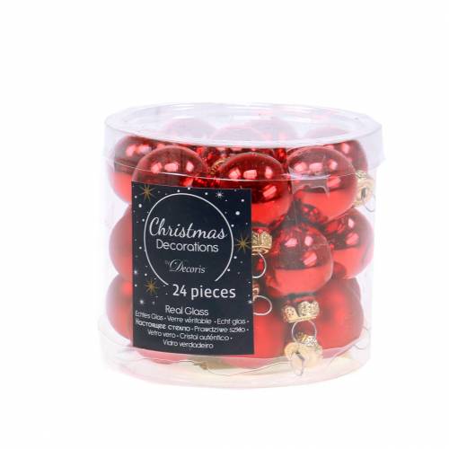 Article Mini boules de Noël rouges assorties Ø2,5cm 24 pcs