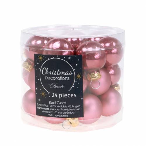 Article Mini boules de Noël vieux rose assorties Ø2,5cm 24 pcs