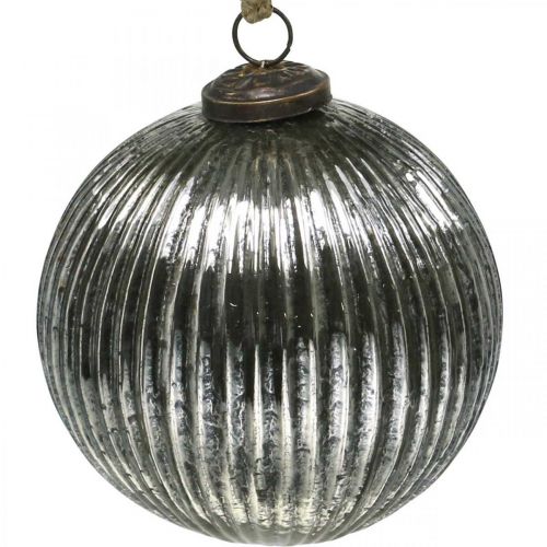 Floristik24 Boules de Noël en verre Boules de sapin de Noël argent avec rainures Ø12cm 2pcs