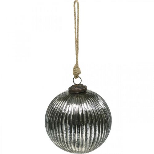 Floristik24 Boules de Noël en verre Boules de sapin de Noël argent avec rainures Ø12cm 2pcs