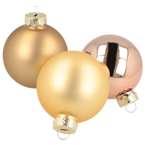 Article Boules de Noël or et rose en verre véritable Ø60mm 24 pcs