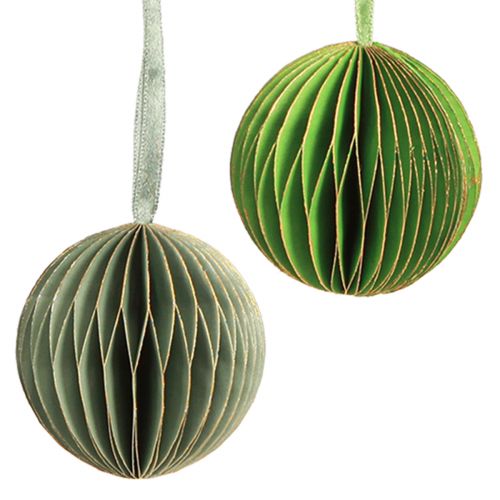 Article Boules de Noël boules en papier nid d&#39;abeille vert or Ø7cm 4 pcs