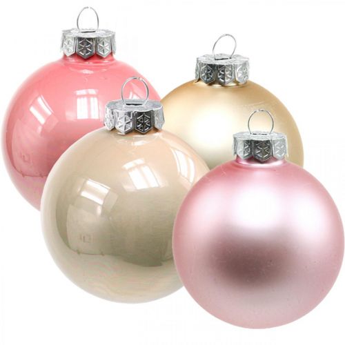 Boules de Noël en verre boules de verre rose crème Ø6cm 28p