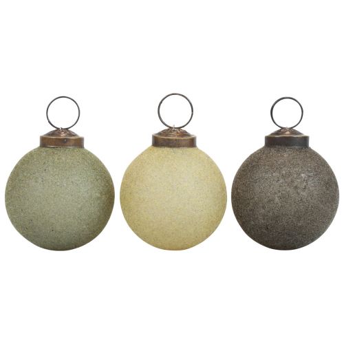 Floristik24 Boules de Noël verre floqué jaune/vert/gris Ø6cm 3pcs