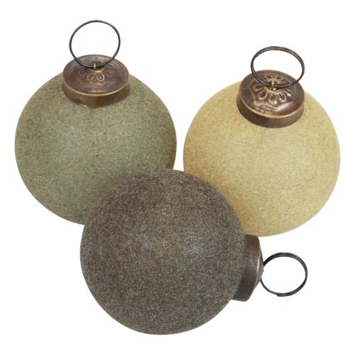 Article Boules de Noël verre floqué jaune/vert/gris Ø6cm 3pcs