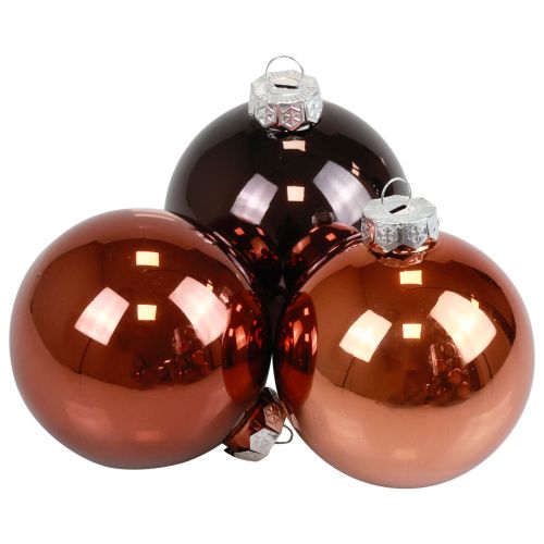 Floristik24 Boules de Noël verre marron mix boules d&#39;arbre brillant Ø7,5cm 12pcs