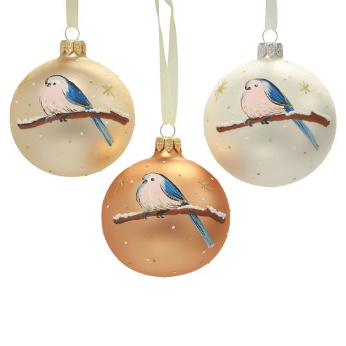 Floristik24 Boules de Noël en verre Boule de sapin de Noël oiseau hiver Ø8cm 6pcs