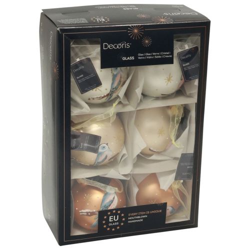 Floristik24 Boules de Noël en verre Boule de sapin de Noël oiseau hiver Ø8cm 6pcs