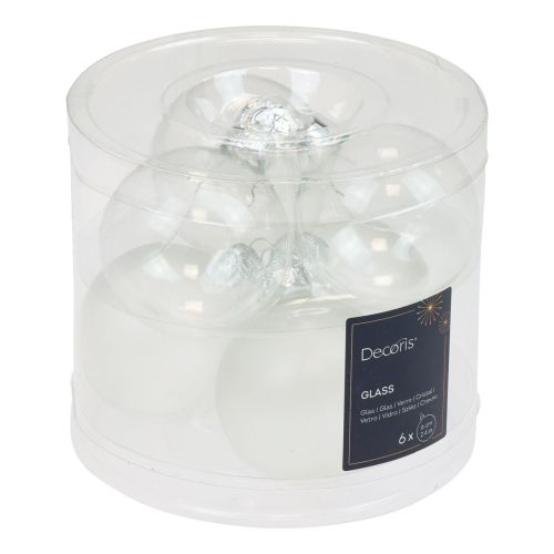 Floristik24 Boules de Noël en verre transparent opaque Boules de sapin de Noël Ø6cm 6 pcs