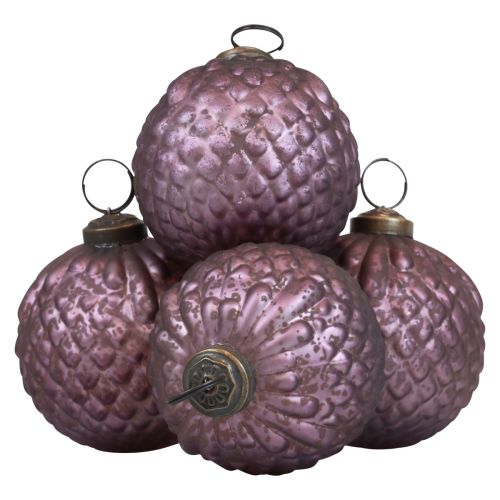 Floristik24 Boules de Noël en verre violet Boules de sapin de Noël vintage Ø7cm 4pcs