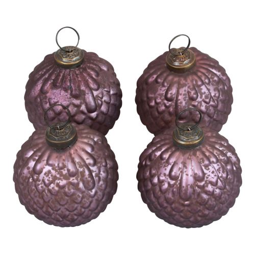 Floristik24 Boules de Noël en verre violet Boules de sapin de Noël vintage Ø7cm 4pcs