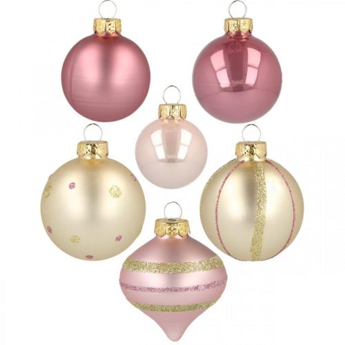 Article Boules de Noël verre rose jaune trié Ø4.5-7cm 20p