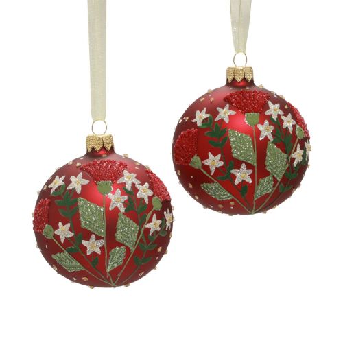 Floristik24 Boules de Noël en verre rouge Boules de sapin de Noël prairie Ø8cm 6pcs