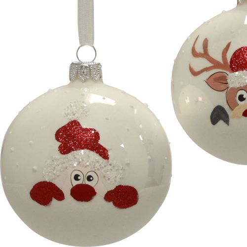 Boules de Noël en verre blanc Boules de sapin de Noël hiver Ø8cm 6pcs