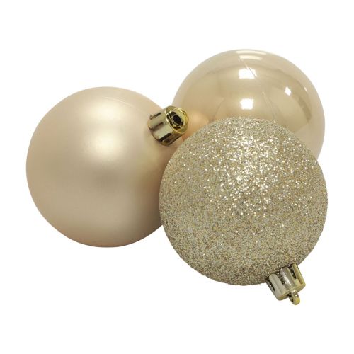 Boules de Noël en plastique champagne pailleté mat Ø6cm 10 pcs