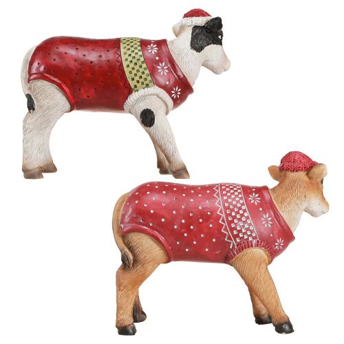 Article Décoration vache de Noël vache avec chapeau blanc marron L15,5cm 2 pièces