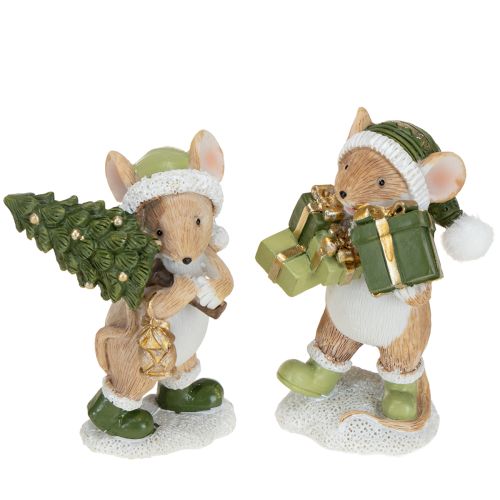 Décoration de Noël souris vert marron H8cm 2 pcs