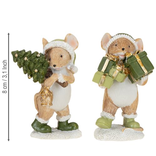 Floristik24 Décoration de Noël souris vert marron H8cm 2 pcs