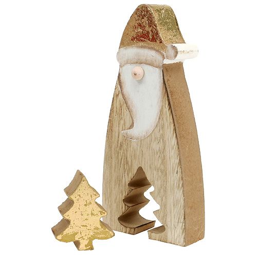 Floristik24 Père Noël en bois avec sapin doré 17cm