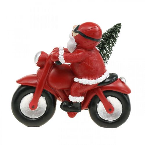 Figurine décorative Père Noël à moto avec sapin 19,5 × 13 × 16cm
