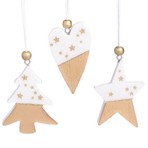 Décorations de Noël Coeur Sapin Étoile en bois 6,5-7cm 6pcs