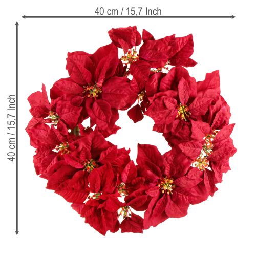 Article Couronne de poinsettia fleurs artificielles Noël Ø40cm