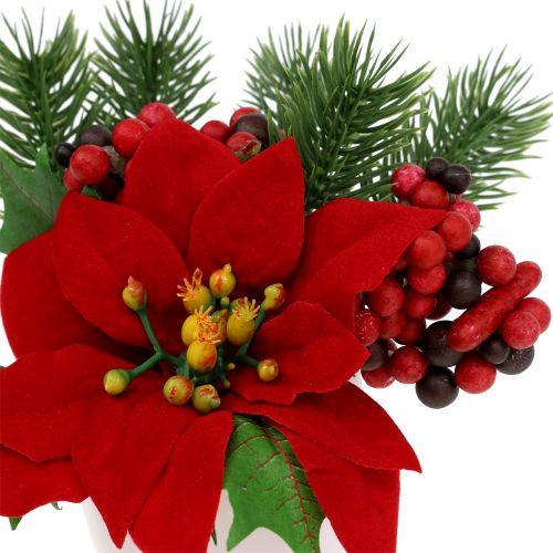 Article Poinsettia en pot rouge artificiellement H11cm