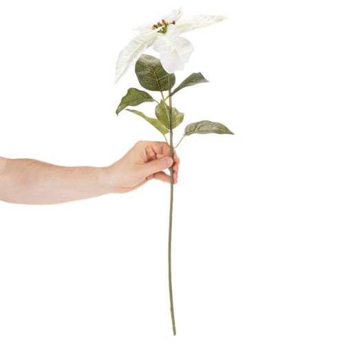 Poinsettia blanc artificiel, grande branche fleurie décorative, 65 cm, 2 pièces | Floristik24.fr