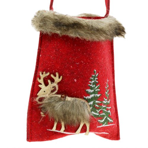 Article Sac de Noël rouge avec fourrure 15,5cm x 18cm 3pcs